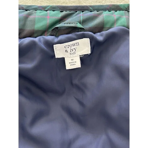 Crown & Ivy Girls Vest Medium 8-10 Puffer Tartan Plaid Navy Green Preppy Classic - Picture 9 of 10